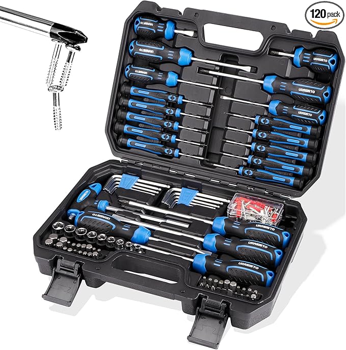 120-pieces Magnetic Screwdrivers Sets Includes Sockets, Slotted, Phillips, Hex, Torx and Precision Screwdriver Set Tools for Men, Repair Home