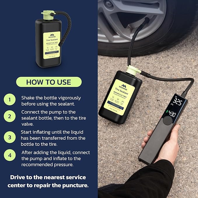 Tire Inflator Portable Air Compressor for Car, Bike, Motorcycle, SUV, Offroad & Truck - Fast Car Pump, 150 PSI, Cordless 12V DC, LED Display Emergency Light Woowind (Ventus pro + Tire sealant)