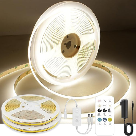 32.8ft COB LED Strip Light White, High Bright LED Strips with 320LEDs, RF Remote and UL Power Supply, 4000K Dimmable LED Lights for Bedroom,Kitchen, DIY Home Decoration, 2 Rolls of 16.4ft