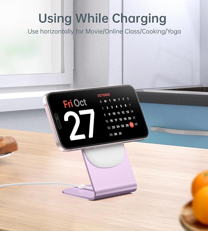 Magnetic Wireless Charger with Aluminum Charging Pad Stand Compatible with iPhone 16/15/14/13/12 Series，20W PD Charger&5ft Cable Included, Pink