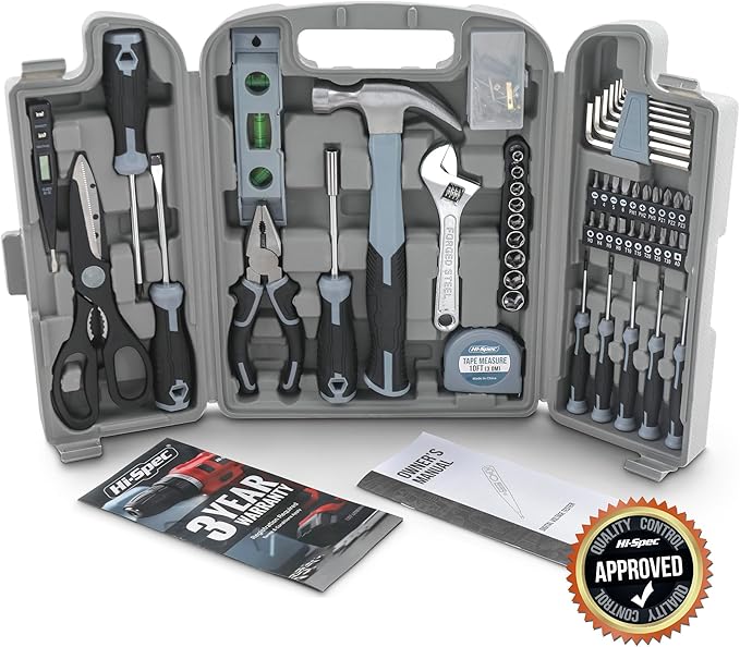 Hi-Spec 54pc General Household Tool Set – Home & Garage Hand Tool Kit with Toolbox Storage Case for DIY, Basic Repairs, Apartment, First-Time Homeowner & Everyday Home Maintenance