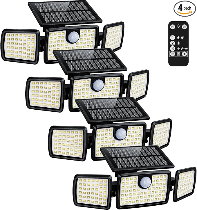 Solar Lights Outdoor, Quick Charge Solar Motion Deck Lights Outdoor for Deck with High Brightness, Larger Built-in Tempered Glass Panel, Sensitive PIR Motion Inductor (Remote,4 Pack)