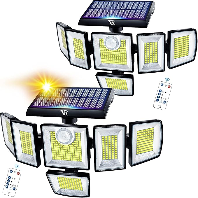 Solar Motion Sensor Flood Lights Outdoor - 496LEDs 3500LM 3 Lighting Modes 3 Levels Brightness, 6 Heads 360° Illumination, IP65 Solar Security Lights,for Porch Yard Patio Garage (2Pack)