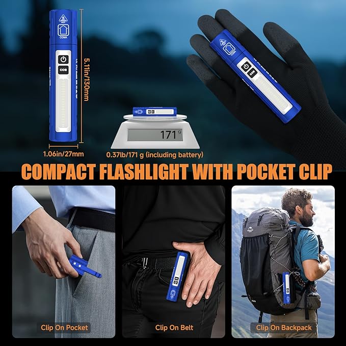 Rechargeable Tactical Flashlights High Lumens - Super Bright Small Powerful LED Magnetic USB C Flashlight, 8 Modes, Dual Button Waterproof Pocket Flash Light for Emergency, Car (1, Blue)