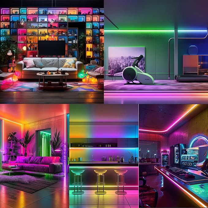 40ft COB RGB+IC LED Strip Lights, Bright Dream Color COB LED Light Strip with RF Remote App Control Music Sync Color Changing for Game Room Bedroom Kitchen Lighting Home Decor（2 Rolls）