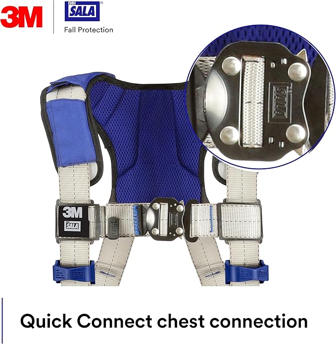 3M DBI-SALA ExoFit X100 Comfort Vest Safety Harness Fall Protection, OSHA, ANSI, General Purpose, 1 D-Ring Connection, Quick Connect Leg and Chest Buckles, Zinc Plated Steel, 1401020, Small