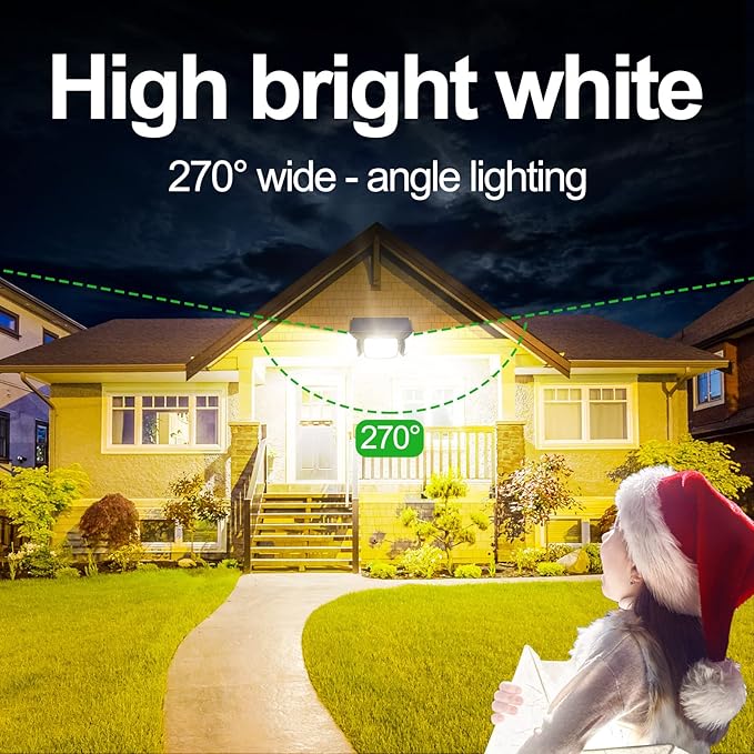 intelamp Solar Outdoor Lights 1200LM 6000mAh Security Lights with Remote Control,3 Heads Motion Sensor Light Outdoor, IP65 Waterproof,270° Wide Angle Flood Wall Lights with 4 Modes(2Pack)