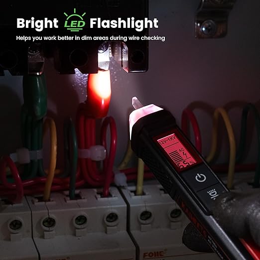 KAIWEETS Voltage Tester/Non-Contact Voltage Tester with Signal Percentage, Dual Range AC 12V/70V-1000V, Live/Null Wire Tester, Electrical Tester with LCD Display, Buzzer Alarm, Wire Breakpoint Finder