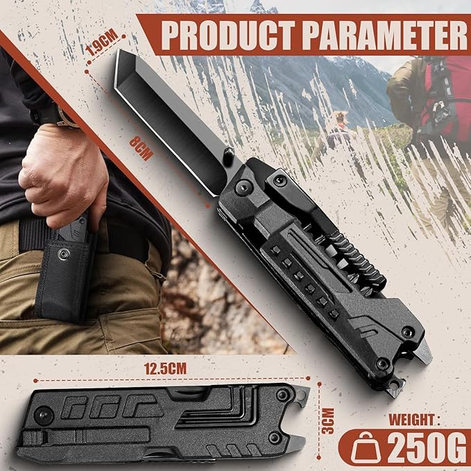 Freelander 19 in 1 Multitool Pocket Knife, Multi Tool Pocket Knife with Screwdriver, Bottle Opener, Nylon Sheath and Pocket Clip, EDC Multi-Tool Gear Gift for Men, Christmas, Birthday, and Fathers Day