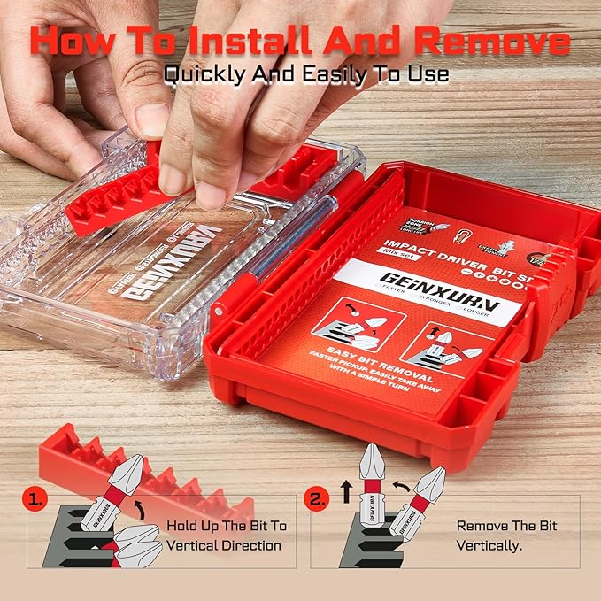1Pc Red Storage Box Case, small parts box with detachable divider, Screwdriver Bit Set Box