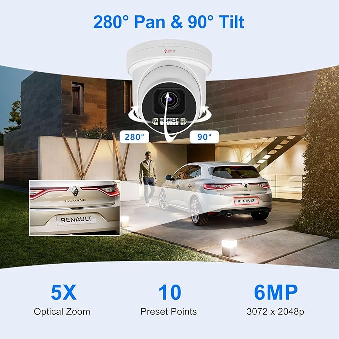 Anpviz 6MP PoE PTZ Camera Outdoor, 5X Optical Zoom 2.7~13.5mm Lens, Pan Tilt Zoom IP Security Camera with Human Vehicle Detection, Spotlight&Sound Alarm, SD Card Slot, IP66, NDAA Compliant (U Series)