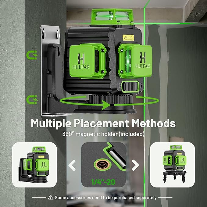 Laser Level 360 Self Leveling with 47" Tripod, Huepar 3x360° High Brightness Green Laser Leveler Tool for Construction, Tile and Picture Hanging, 5200 mAh Li-ion Battery & 2 Portable Bag Included