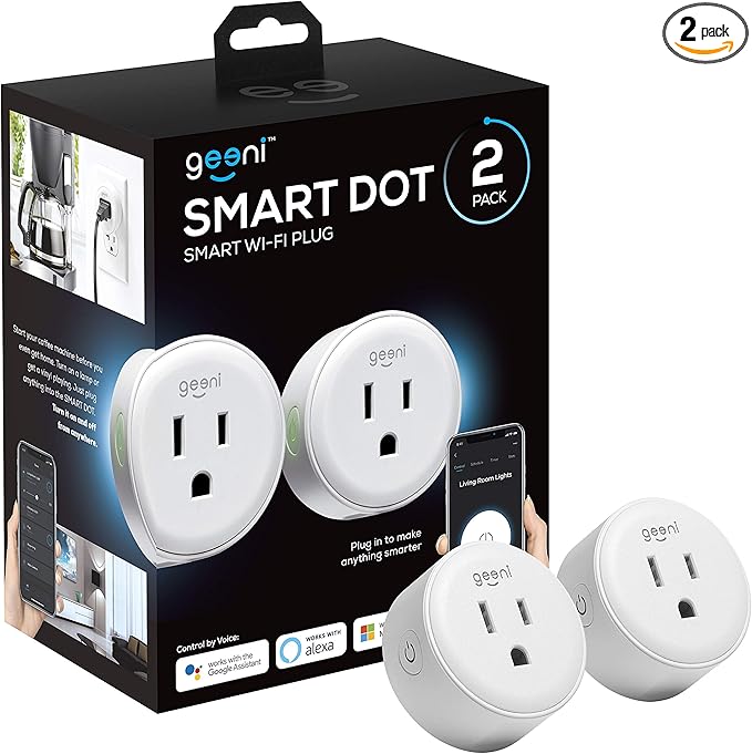 Geeni Dot Smart Plug with 2.4GHz WiFi Connectivity – 2-Pack Compact, Fire-Resistant Smart Outlet Plugs with Schedule & Timer – No Hub Needed, Supports Alexa & Google