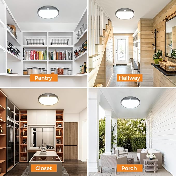 slochi 2Pack Motion Sensor Light Indoor Wired, 8.7 Inch 3000K/4000K/6500K Closet Lights Motion Sensored, 18W 1800LM Flush Mount Ceiling Light for Hallway Pantry Stairwell Porch, Black