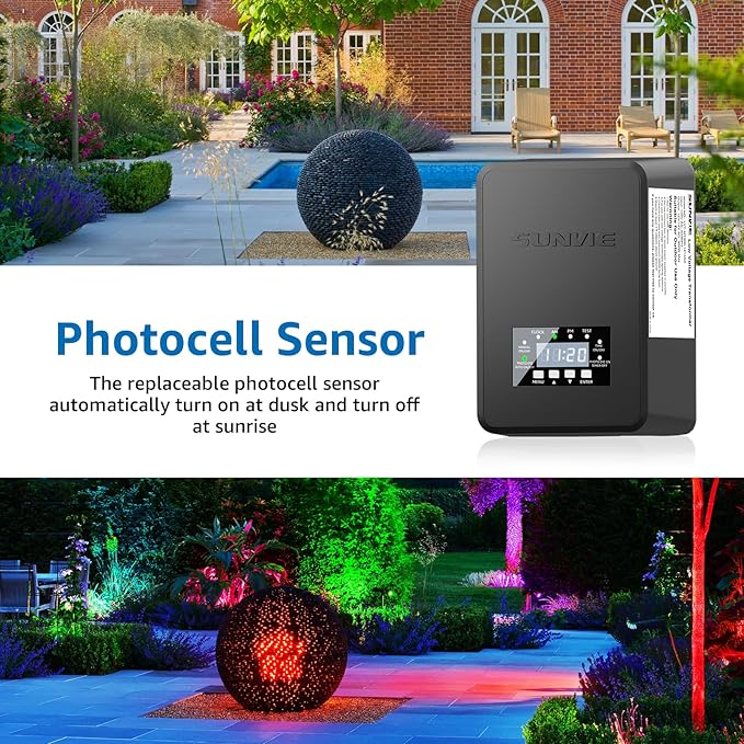 SUNVIE 12 Pack RGBW Color Changing Landscape Lights with 300W Low Voltage Landscape Transformer 12-24V LED Landscape Lighting Kit Waterproof Multicolor Spotlights for Christmas House Yard Tree Garden