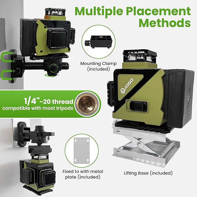 Laser Level 360 Self Leveling, 3x360° Green Cross Line Lazer Leveler Tool for Construction and Picture Hanging, 3D 12 Lines Laser with 2*3600mAh Rechargeable Battery Magnetic Rotating Bracket