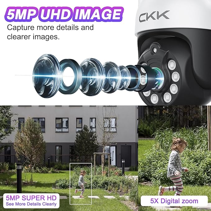Upgraded 5MP PTZ Camera Outdoor, 5G Wireless Security Camera,Pan Tilt Zoom (5xDigital) IP Camera,Outside Cameras for Home Security with 24/7 Recording,3K Color Night Vision,AI Floodlights&Siren Alarm