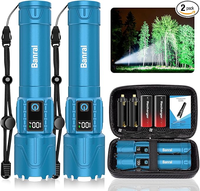 Rechargeable Flashlights High Lumens - Super Bright LED Tactical Flash Light, Powerful Waterproof Handheld USB C Flashlight for Camping,Emergencies,Home,5 Modes,Zoomable (2, Turquoise)