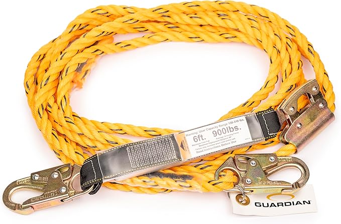 Guardian 01320 50 ft Vertical Lifeline Assembly (VLA) with Adjustable Rope Grab and Shock Absorber | OSHA Compliant