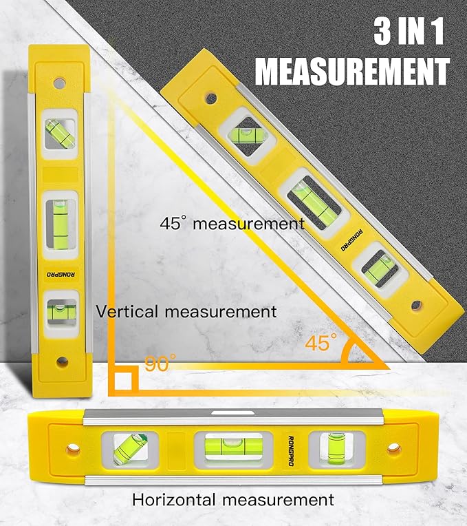 9 Inch Torpedo Level, Magnetic Box Level with 45°/90°/180° Bubbles, Shock Resistant Bubble Level Tool for Measuring - 2 PCS