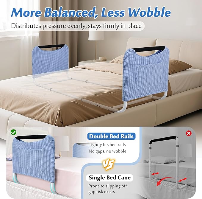 Mybow Double Bed Rail, U Bar for Medical Bedside Safety Assisting Rails, Railing Support for Elderly Adults Under Mattress Handrail, Hospital Dual Bed Rails for Seniors Twin Full Queen Adjustable Rail
