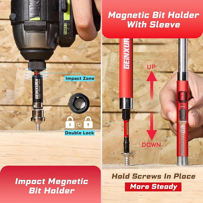 98Pieces 1”/2” Impact Screwdriver Bits Set, Magnetic S2 Steel (Phillips/Slotted/Square/Torx/Hex/Security Torx) Driver Bits Tips,Impact Bit Holder and Nut Driver with Red Storage Box Case