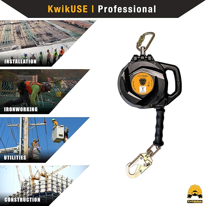 KwikSafety - Charlotte, NC - Mamba 33’ Self Retracting Lifeline [Carbonate + Integrated Handle] Class 1 Cable SRL ANSI OSHA Retractable Fall Arrest Safety Roofing Construction Gear