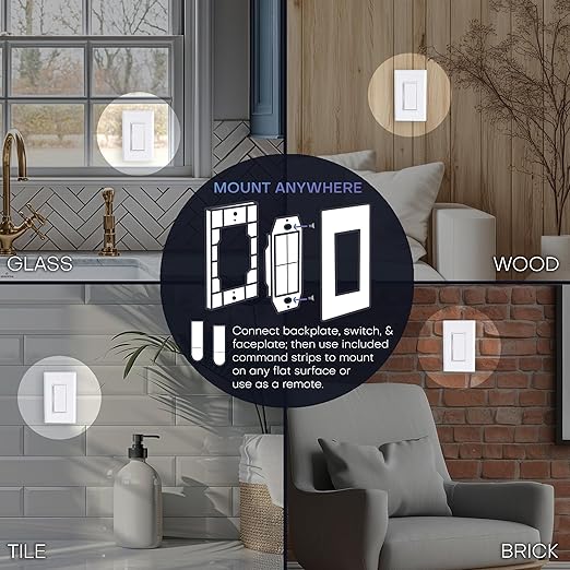 RunLessWire 3-Way Fan & Light Battery-Free DIY Kinetic Wireless Light Switch Kit for Bathrooms & Ceiling Fans: 2 Dual Remote Switches, Both Control 2 5A On/Off Receivers Separately – Brown