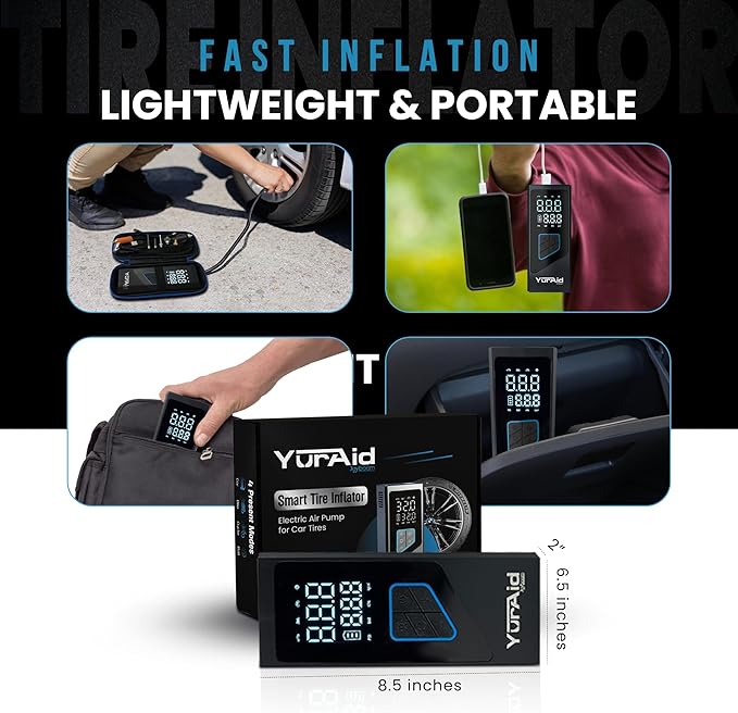Premium Portable Tire Inflator for car 150PSI Wheel & Tire Air Compressors & Inflators Tires For Vehicles With Battery, Fast Electric & Digital Tire Pressure Pump Gauge For Car, Bike, Motorcycle