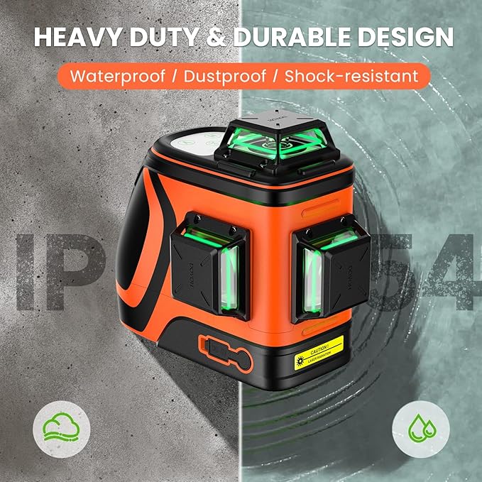Outdoor Laser Level with Receiver : Daylight High Visibility Laser Level 360 Self Leveling Up To 400ft Long Range 110mw High Power Green with Detector Outside Construction Landscaping, H3-360G