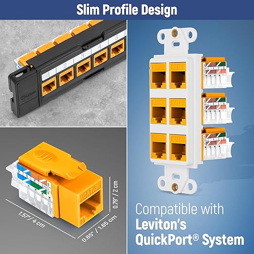 Everest easyJACK - 45° Angled Speed Termination Keystone Tool Set - with 20-Pack of RJ45 Cat6 Keystone Jacks in Yellow (Slim Profile Design) - Time Saver Network Punch Down Tool Cat6