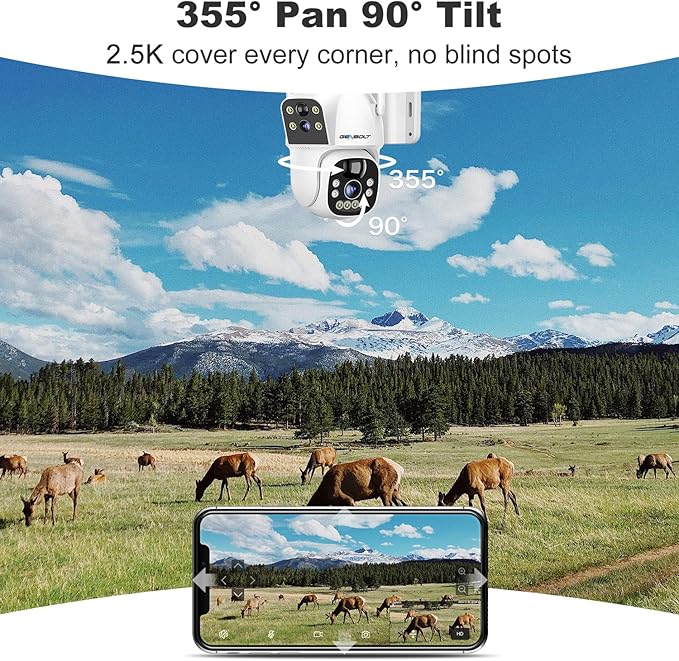 GENBOLT 3G/4G LTE Cellular Solar Security Camera Outdoor Wireless, 8W 15600mAh Battery Operated Surveillance IP Camera No WiFi, Dual Lens Spotlight CCTV System with SIM Card