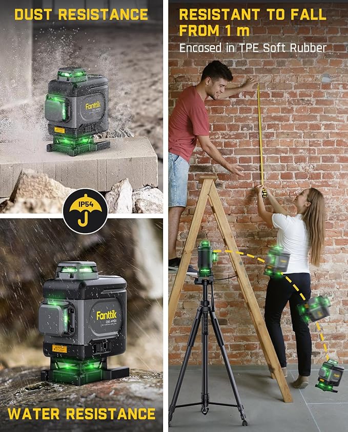 Fanttik D16 APEX Professional Laser Level 4 x 360°, 16 Lines Self-Leveling Cross Line Laser with LED Screen for Construction, 5200 mAh Battery Rechargeable, Magnetic Support and Shoulder Bag