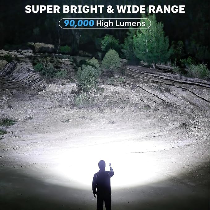 Flashlight Rechargeable 90,000LM High Lumens - Super Bright LED Flashlights with 6 Modes, Powerful Handheld Linternas for Home, Camping(2pack)