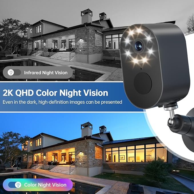 Security Cameras Wireless Outdoor,2.4GHz WiFi Security Camera Outdoor 2K Battery Powered Cameras for Home Security,AI Motion Detection,Color Night Vision,2-Way Audio,Waterproof