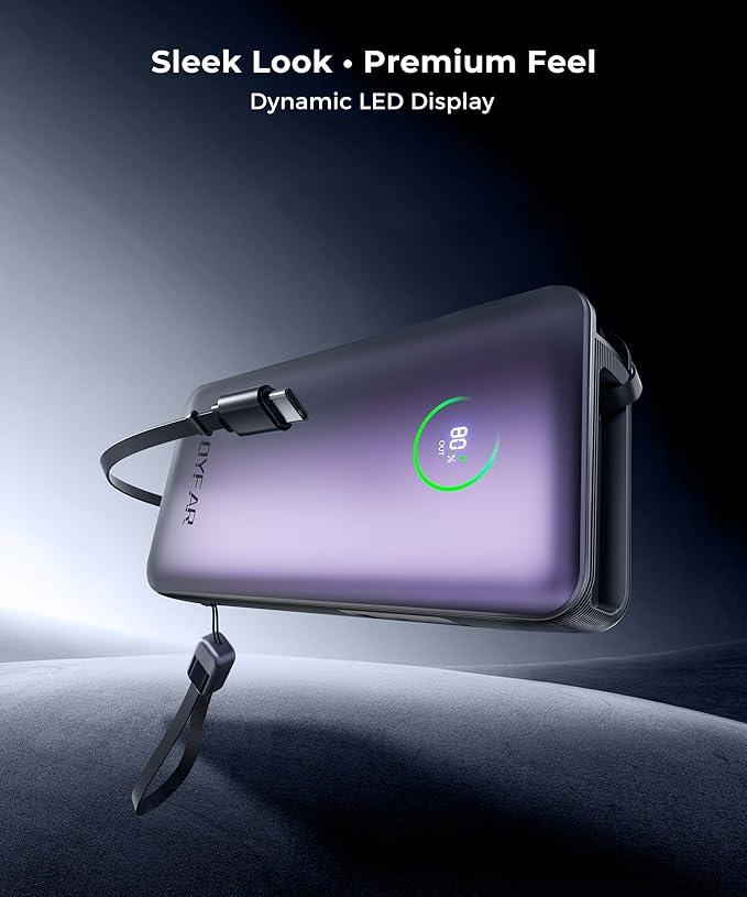 Portable Charger Power Bank - Laptop Battery Pack 65W AC Plug GaN 25000mAh Built in Cable USB C Phone Fast Charging Compatible with iPhone 16 15 14 13 12 11 X iPad MacBook Samsung (Purple)