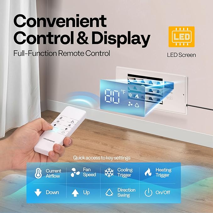 VIVOHOME 4'' x 12'' Opening Register Booster Fan with Adjustable Wind Direction Louver, Smart Intelligent Thermostat & 10-Speed Remote Control - 13.8" x 5.5" Vent Cover for Room, Floor, Wall - White