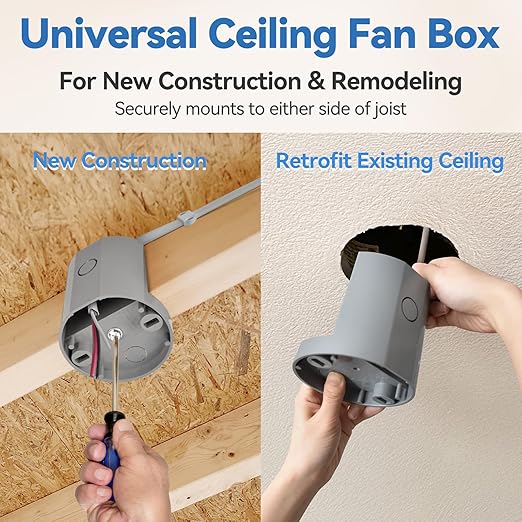 Ceiling Fan Box, Non-Metallic Side Mount Box with Cover, 12 Cu.in, UL Listed, 6-Pack