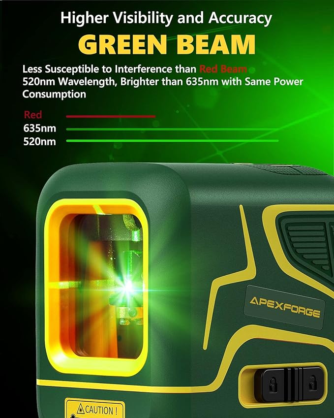 APEXFORGE X1C Cross Line Laser Level, with Rechargeable Battery, 100ft Green Beam, Self-Leveling, Vertical and Horizontal Line, Pulse Mode, 360° Magnetic Pivoting Base