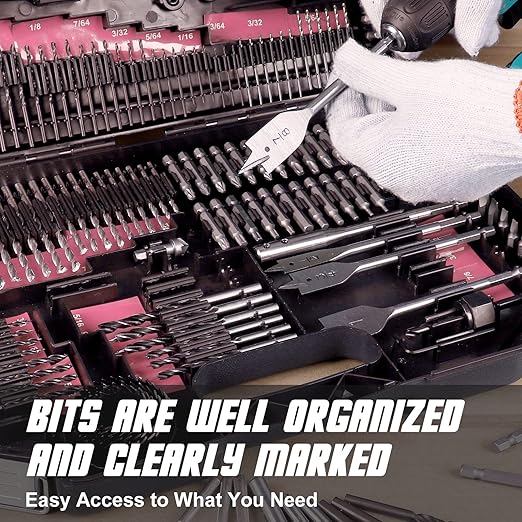 COMOWARE 246 Pcs Drill Bit Set for Cordless Drill, Drill Driver Bit Set for Wood, Metal, Masonry, Cement and Screwdriver Bits Set Combo Kit, Pink Case