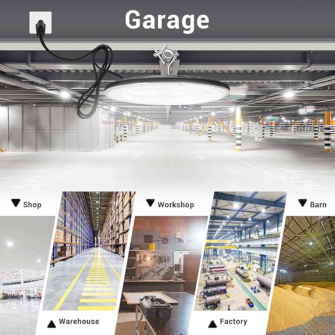 6 Pack 150W UFO Led High Bay Light,120VAC,21050LM 5000K Daylight Area Lighting,IP66 Waterproof 650W MH/HPS with Plug Commercial Bay Lighting for Warehouse/Shop/Workshop/Barn/Gym/Factory