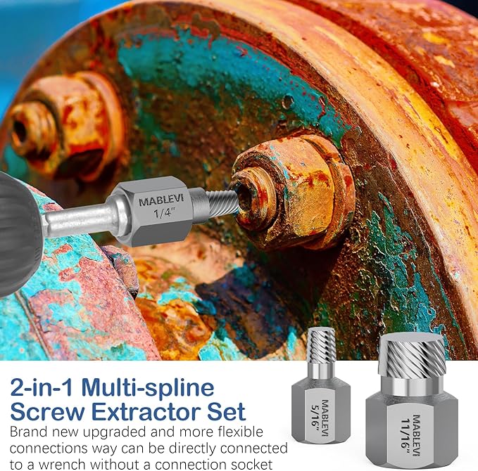 MABLEVI 36 Pcs Upgrade Screw Extractor Set, 3/8” Drive Multi-Spline Easy Out Bolt Extractor Set, Stripped Screw Removal Tool Kit for Removing Nuts Bolts with Solid Storage Case