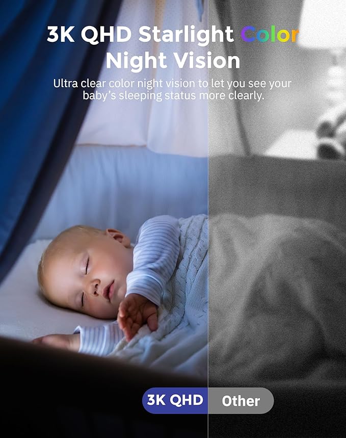 Hugolog 3K 5MP Indoor Pan/Tilt Security Camera with Auto-Focus,Ideal for Baby Monitor/Pet Camera/Home Security,Starlight Color Night Vision,Human/Pet AI,Noise Reduction,US Cloud,Works with Alexa