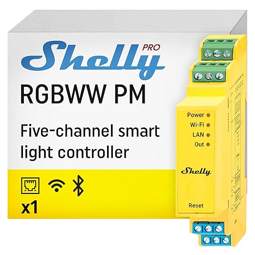 Shelly Pro RGBWW PM | Wi-Fi & LAN Smart Remote Control for RGBW Led Strips with Power Metering | Home Automation | No Hub | Compatible with Alexa & Google Home | iOS Android App | Dimming Control