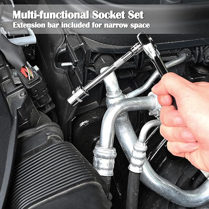 Egofine 46 Pieces 1/4 inch Drive Socket Ratchet Wrench Set, with Bit Socket Set Metric and Extension Bar for Auto Repairing and Household, with Storage Case