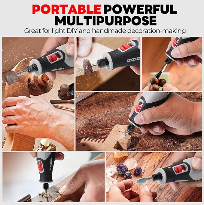 Rotary Tool - 4V Rotary Tool Cordless, PHALANX Rotary Tool Accessories 80 PCS 4000mAh Li-Ion Battery, Preset 9 Speed Adjustment Grinder Tool for Cutting Sanding Carving Polishing Engraver DIY Crafts