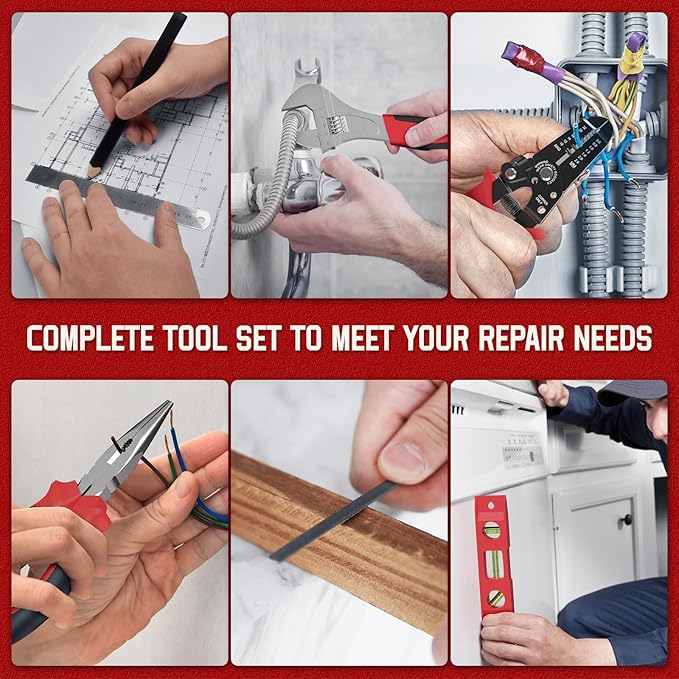 Sundpey Home Tool Kit with Drawer - 379-PCs Portable Complete Household and Auto Repair Tool Set - Hand General Basic Tool Box Storage Case - Full Basic Toolkit for Handyman & Diyer & Homeowner Red