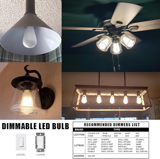 Dimmable e26 Frosted LED Edison Bulbs, 8W Equivalent 75W, 850LM,Warm White 2700K,AC120V,ST58 Frosted Light Bulbs with 90+ CRI,Pack of 6