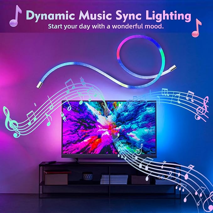 6.56ft Neon LED Rope Lights, 360 Led Light Strip Waterproof Strip with Music Sync,Remote & APP Control,USB-Powered Flexible Lighting for Indoor/Outdoor Gaming Room,Bedroom, and Wall Decor