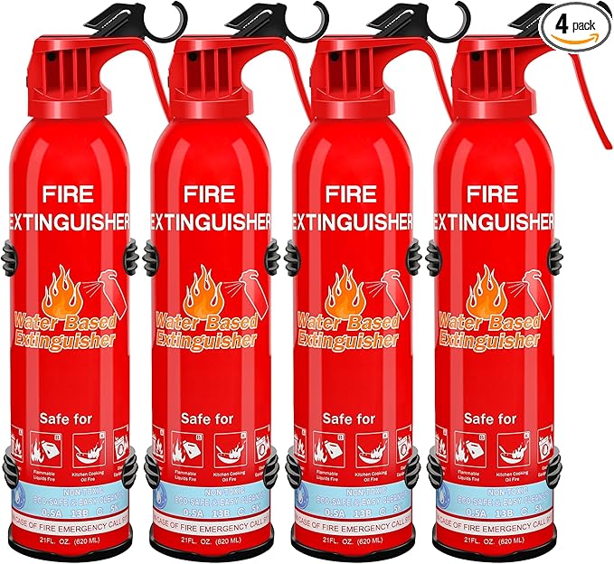 Fire Extinguisher for Home with Mount, 4 Pack Upgraded 8-in-1 Portable Fire Extinguishers For Vehicle Car Boat Marine Kitchen Emergency Supplies, Water-Based Extinguisher For A, B, C, K Fire Types